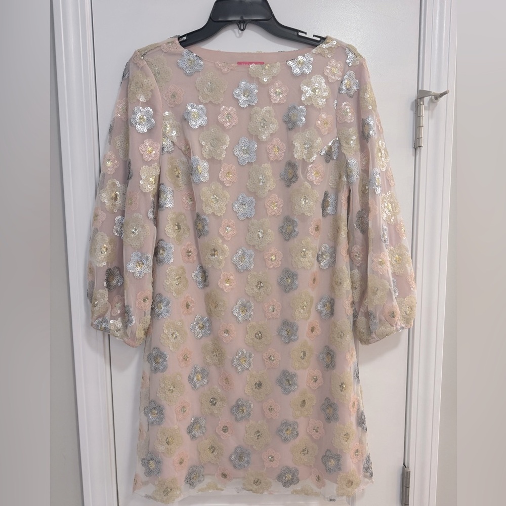 Isaac Mizrahi pink sequence long sleeve cocktail dressss